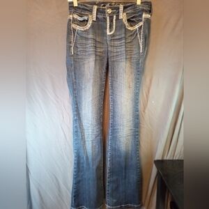 Stylish LA Idol  Rhinestone Studded Blue Women's Jeans